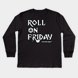 Roll on Friday [White text} Kids Long Sleeve T-Shirt